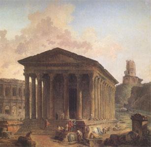 ROBERT, Hubert The Maison Carre at Nimes with the Amphitheater and the Magne Tower (mk05) Sweden oil painting art